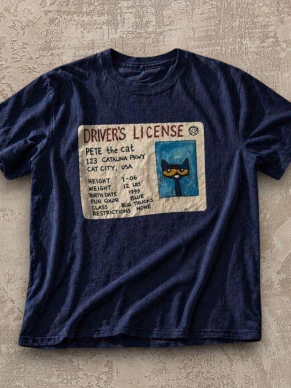 Navy Pete the Cat Drivers License Graphic Tee